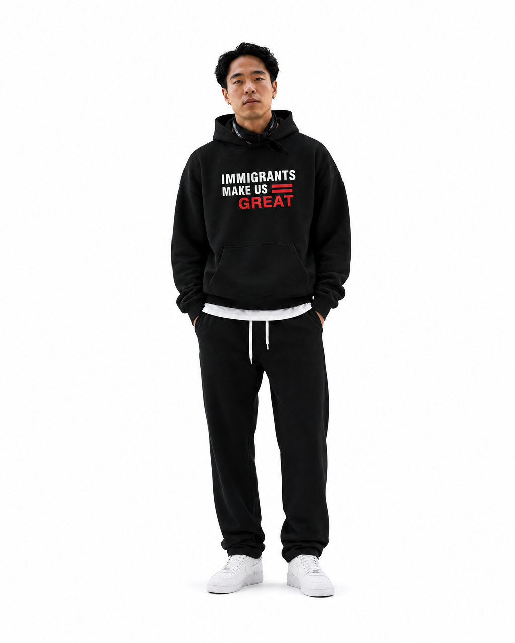 The Architect Hoodie Decree in Onyx Black, worn, front