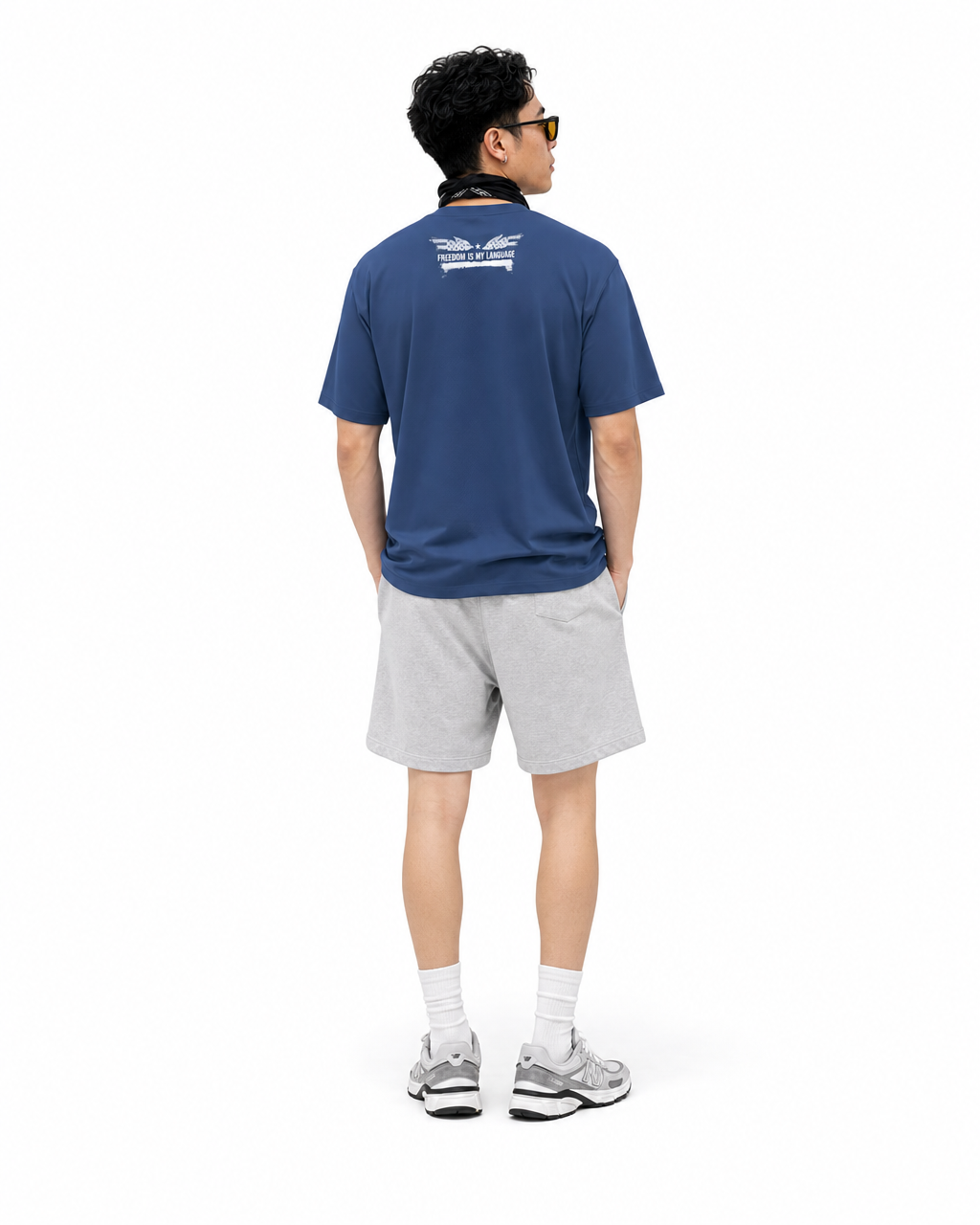 The Foundation Tee Winged Liberty in Navy, worn, back
