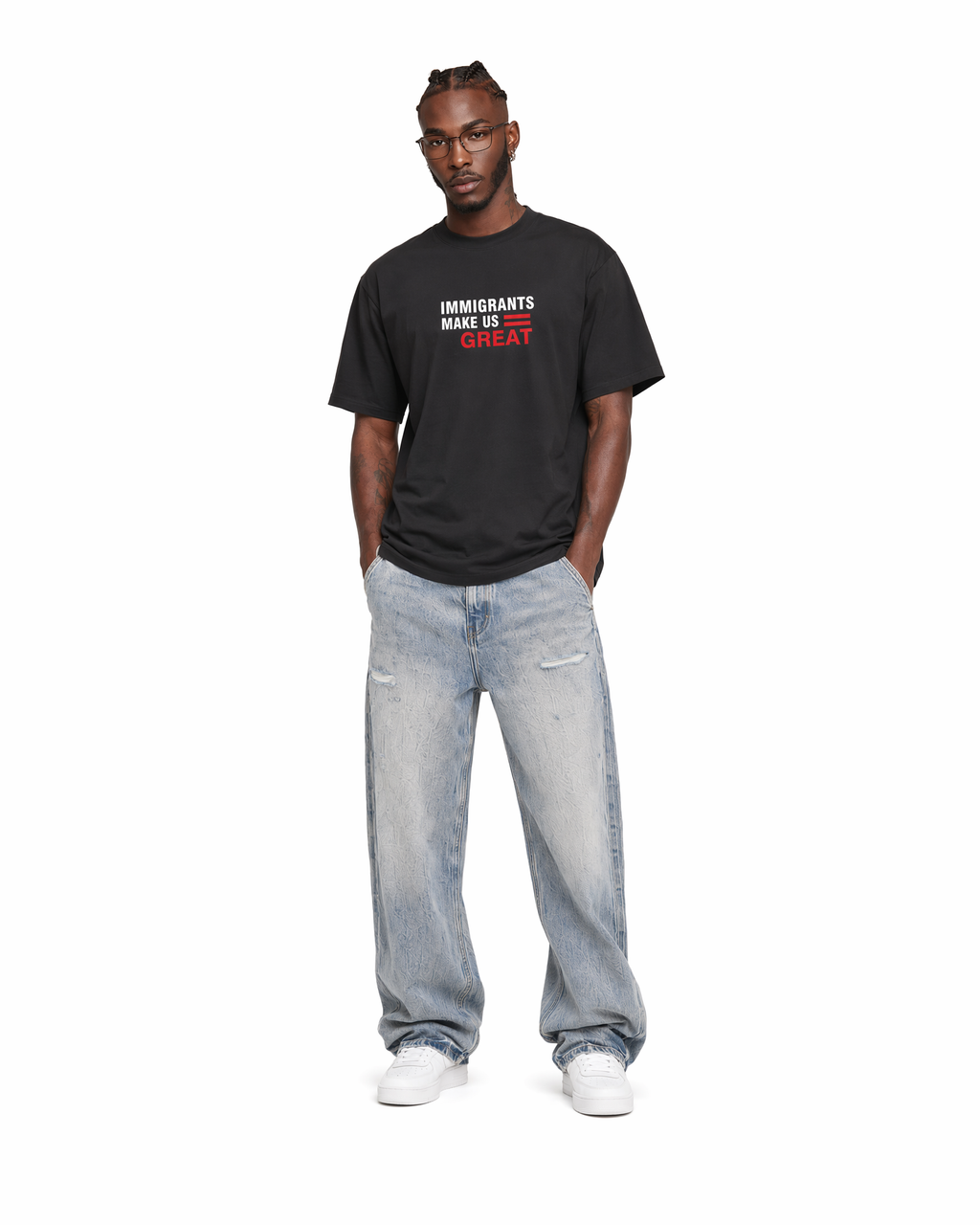 The Foundation Tee Decree in Onyx Black, worn, front